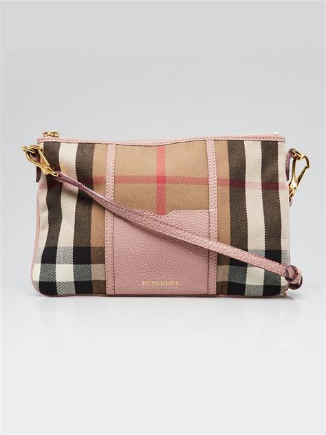 Burberry Pink Leather And Beige House Check Canvas Milton 